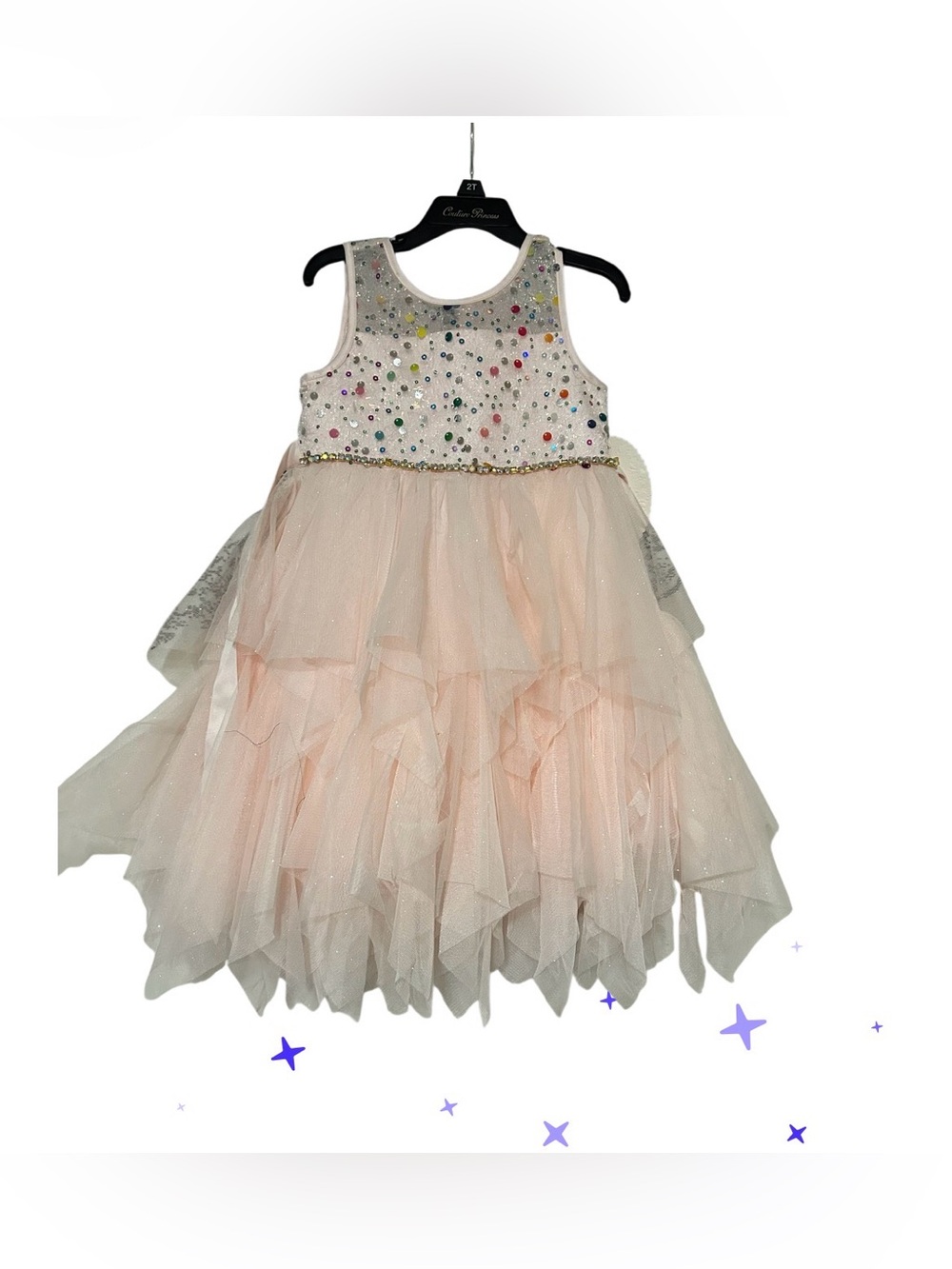 American Princess Pink and White Beaded Tulle Party Dress